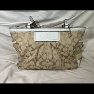 Coach Vintage Rare Gallery Tote Bag White/Beige Signature 524281